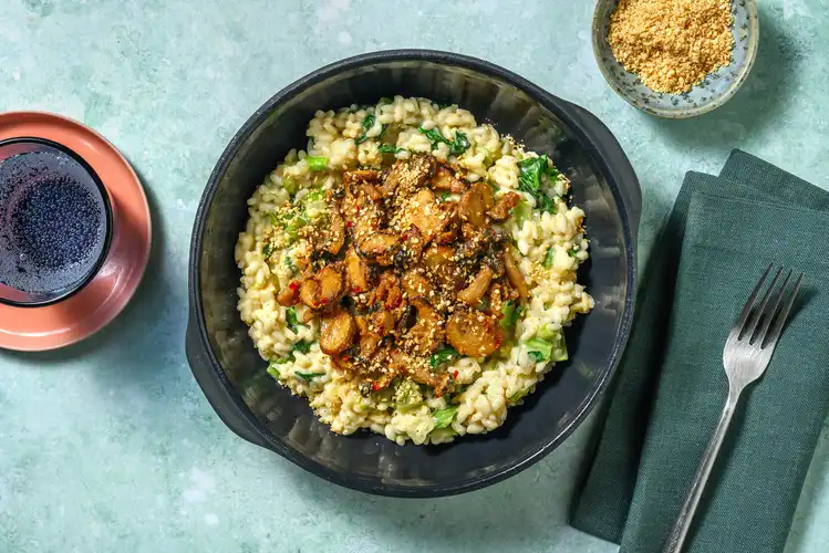 Fusion risotto met misopaddenstoelen en paksoi